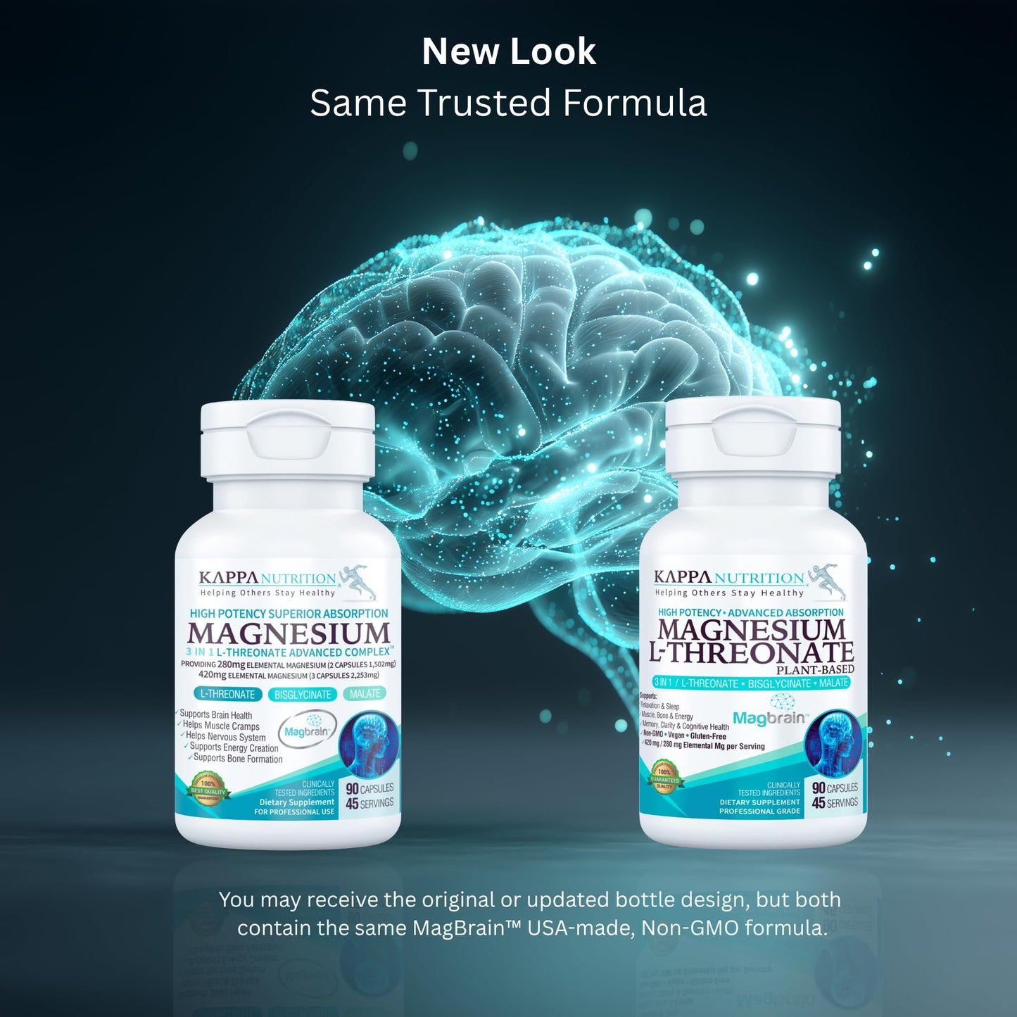 Kappa Nutrition Magbrain Magnesium L-Threonate – 420 mg Elemental Magnesium (3-Capsule Serving) | Plant-Based, 90 Vegan Capsules, Brain & Sleep Support