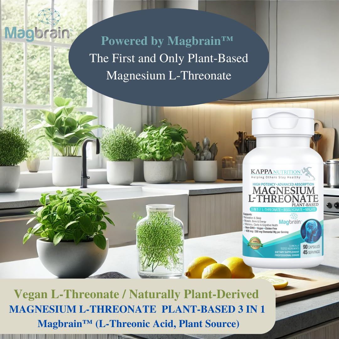 Kappa Nutrition Magbrain Magnesium L-Threonate – 420 mg Elemental Magnesium (3-Capsule Serving) | Plant-Based, 90 Vegan Capsules, Brain & Sleep Support