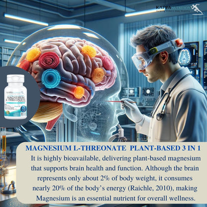 Kappa Nutrition Magbrain Magnesium L-Threonate – 420 mg Elemental Magnesium (3-Capsule Serving) | Plant-Based, 90 Vegan Capsules, Brain & Sleep Support