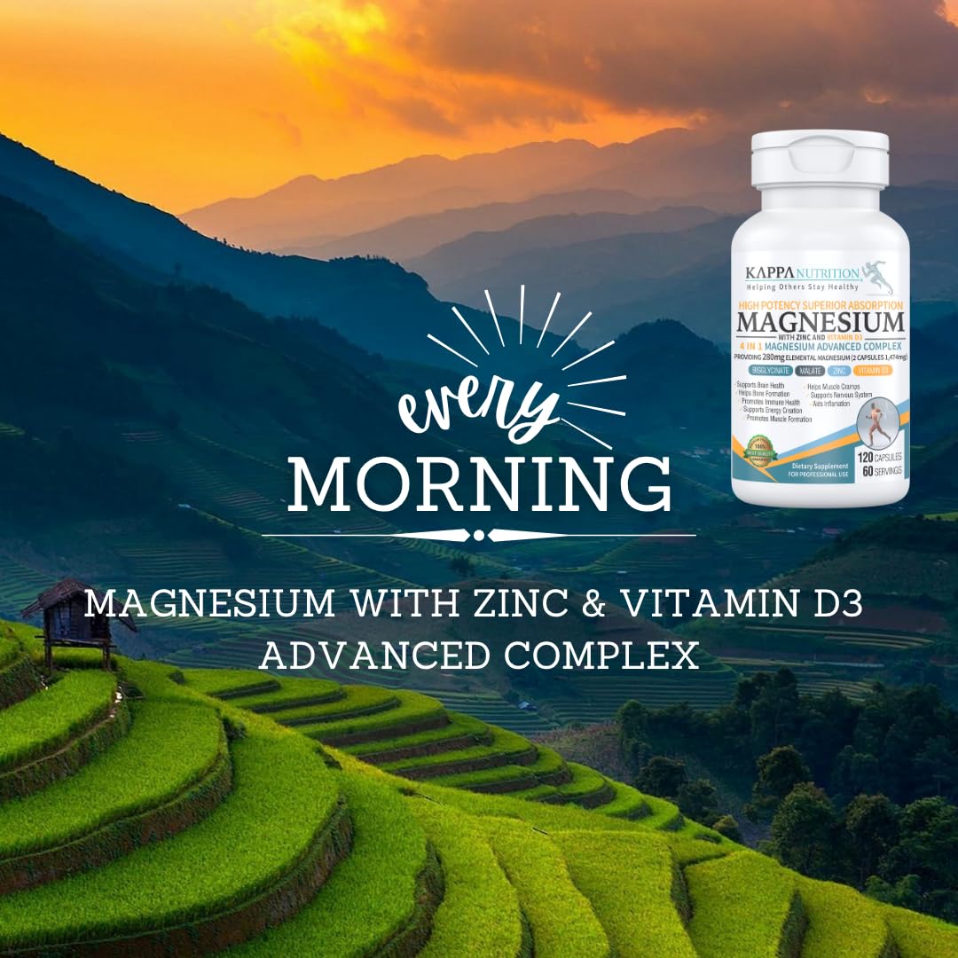 Kappa Nutrition Magnesium 4-in-1 (280 mg) with Zinc & Vitamin D3 | 120 Vegan Capsules