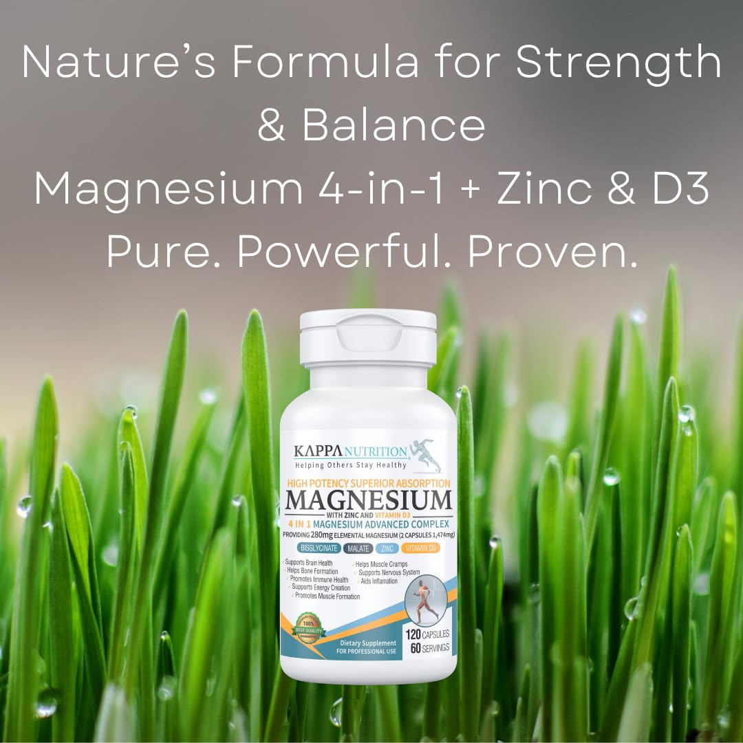 Kappa Nutrition Magnesium 4-in-1 (280 mg) with Zinc & Vitamin D3 | 120 Vegan Capsules