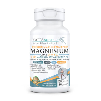 Kappa Nutrition Magnesium 4-in-1 (280 mg) with Zinc & Vitamin D3 | 120 Vegan Capsules