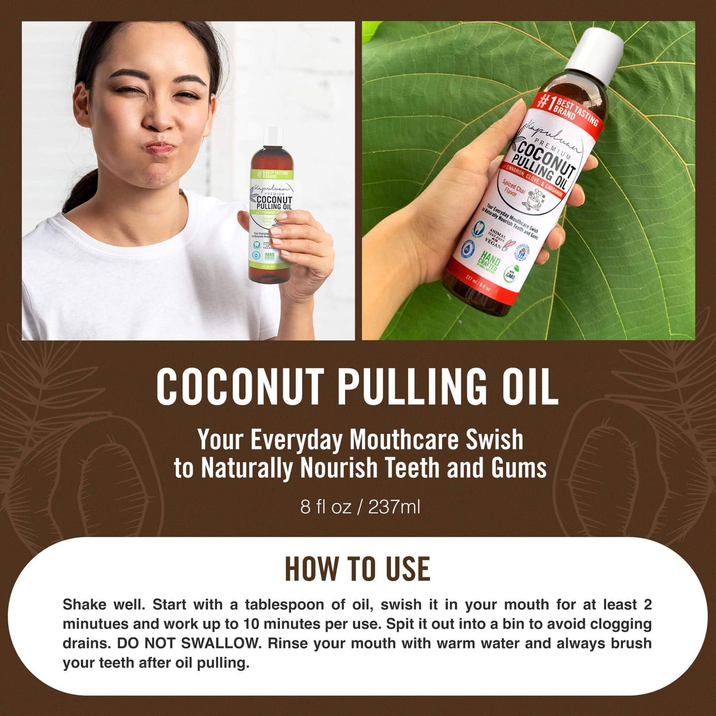 Kapuluan Coconut Oil Pulling for Teeth & Gums – Pure Ayurvedic Mouthwash with Rosemary, Thyme & Tea Tree