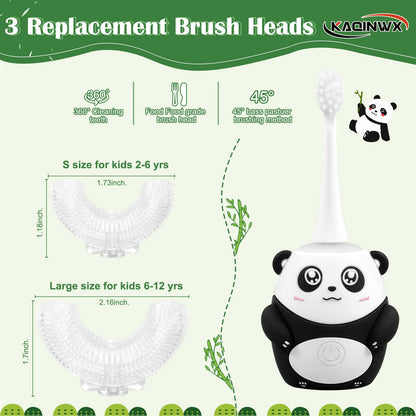 KAQINWX Kids U Shaped Electric Toothbrush – Panda Design, 3 Modes, 60s Timer, IPX7 Waterproof, Ages 2-12