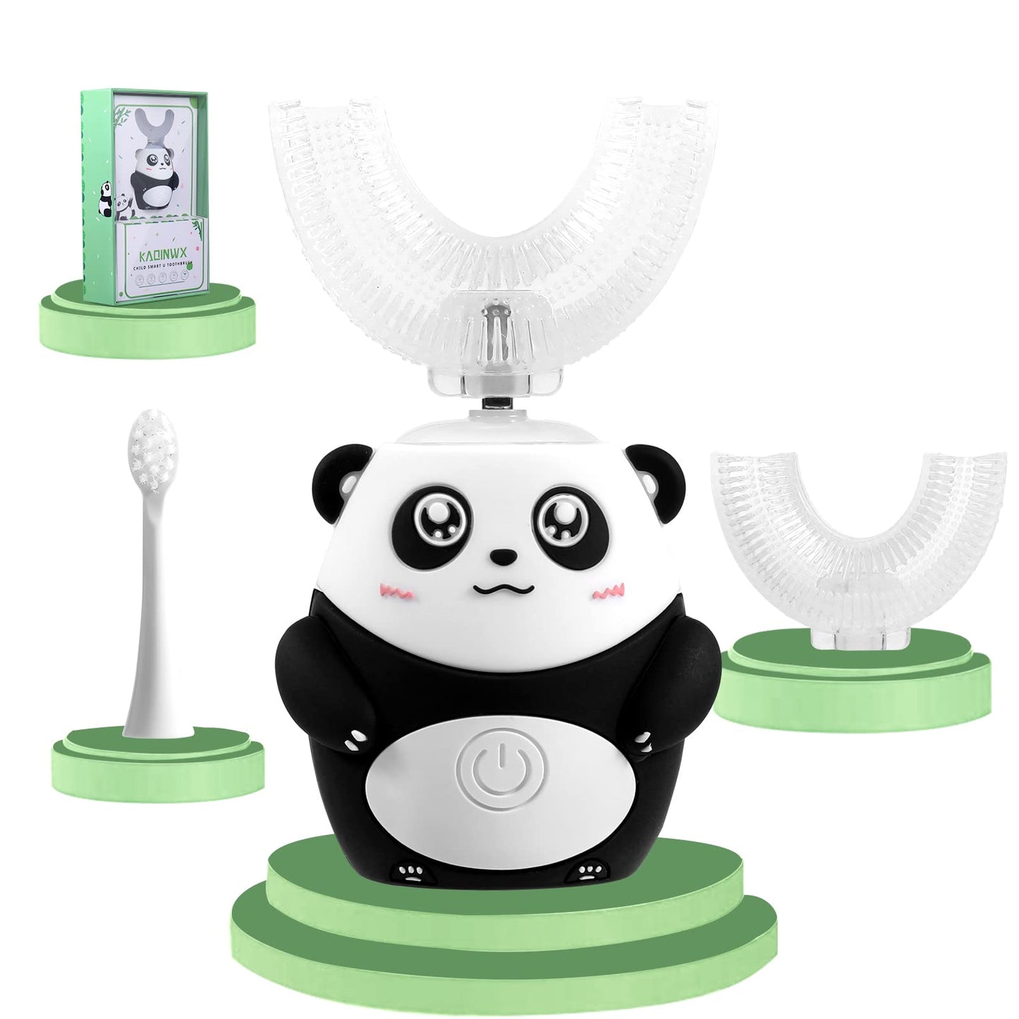 KAQINWX Kids U Shaped Electric Toothbrush – Panda Design, 3 Modes, 60s Timer, IPX7 Waterproof, Ages 2-12