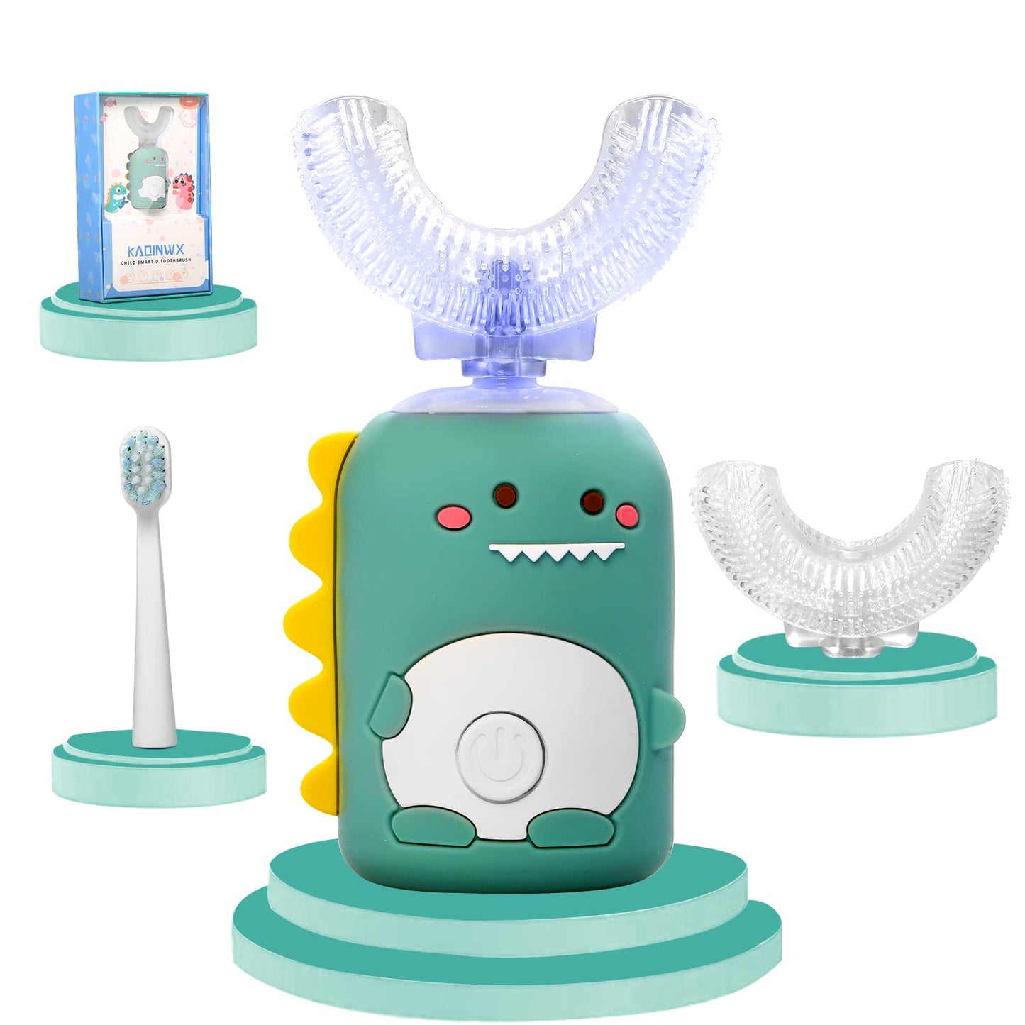 KAQINWX Kids U-Shaped Electric Toothbrush - 2-12 Years, 3 Modes, Dino Design