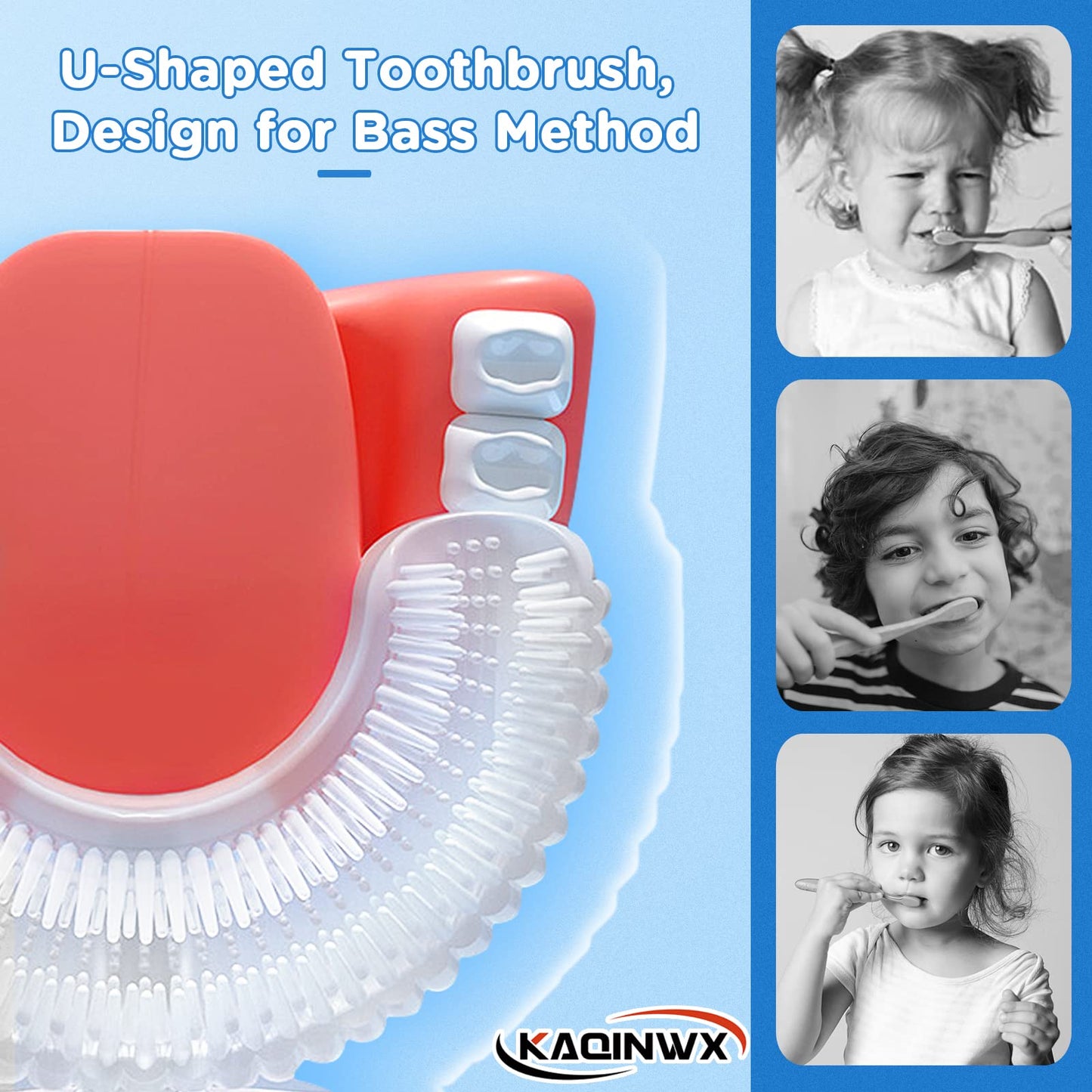 KAQINWX Kids U-Shaped Electric Toothbrush - 2-12 Years, 3 Modes, Dino Design