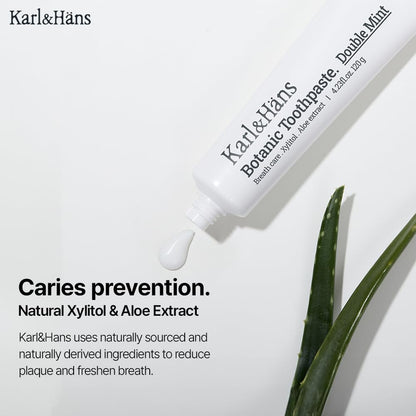 Karl&Hans Botanic Double Mint Toothpaste with Fluoride – Fresh Breath, Enamel Strength, Whitens Teeth (4.23 oz)