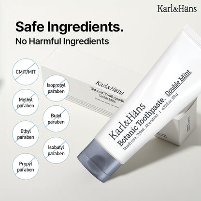Karl&Hans Botanic Double Mint Toothpaste with Fluoride – Fresh Breath, Enamel Strength, Whitens Teeth (4.23 oz)