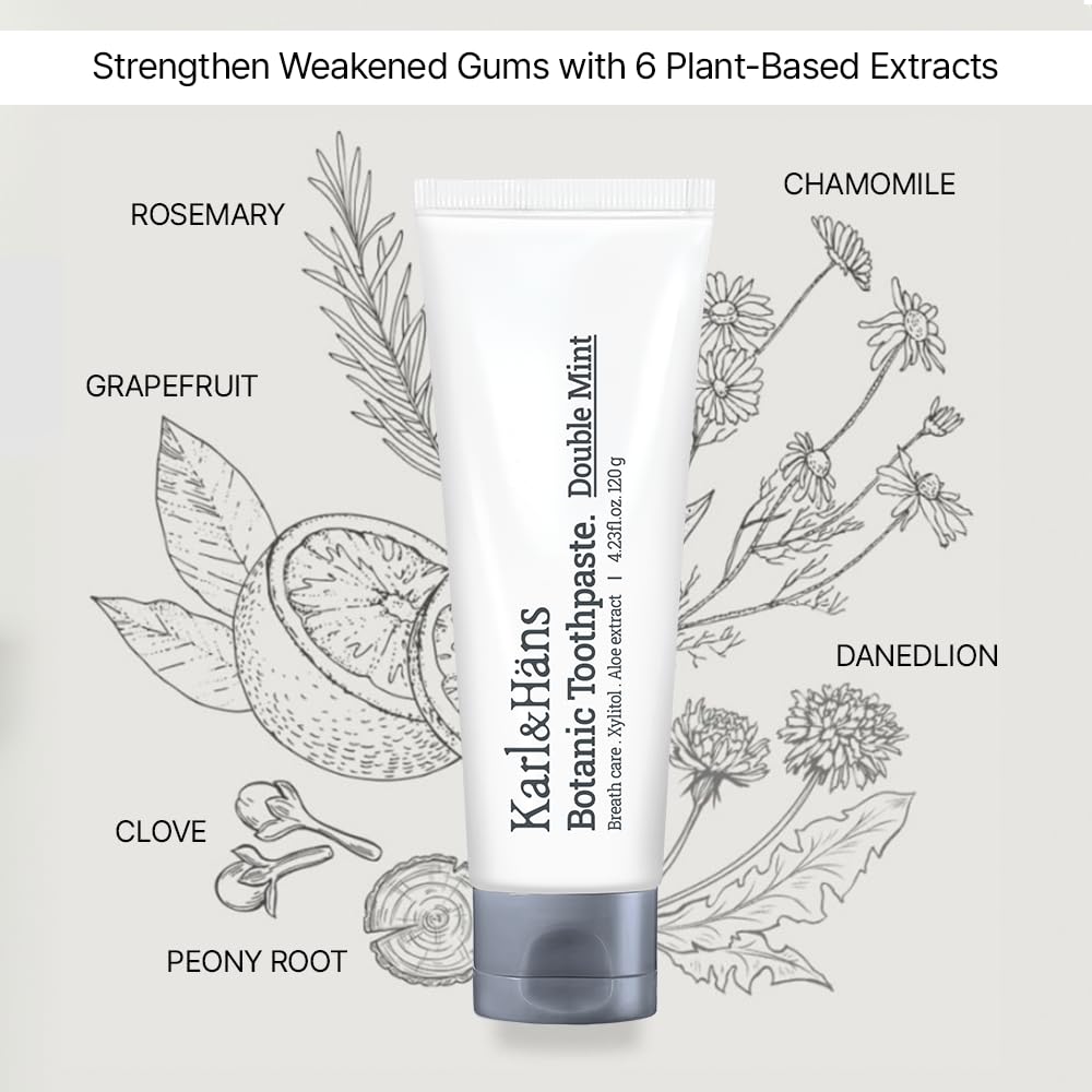 Karl&Hans Botanic Double Mint Toothpaste with Fluoride – Fresh Breath, Enamel Strength, Whitens Teeth (4.23 oz)