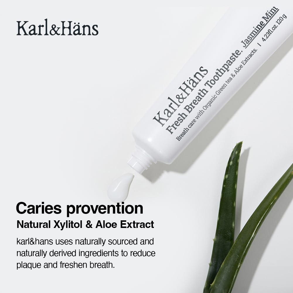 Karl&Hans Fresh Breath Jasmine Mint Toothpaste with Fluoride – Whitening, Cavity Protection, 4.23 fl oz