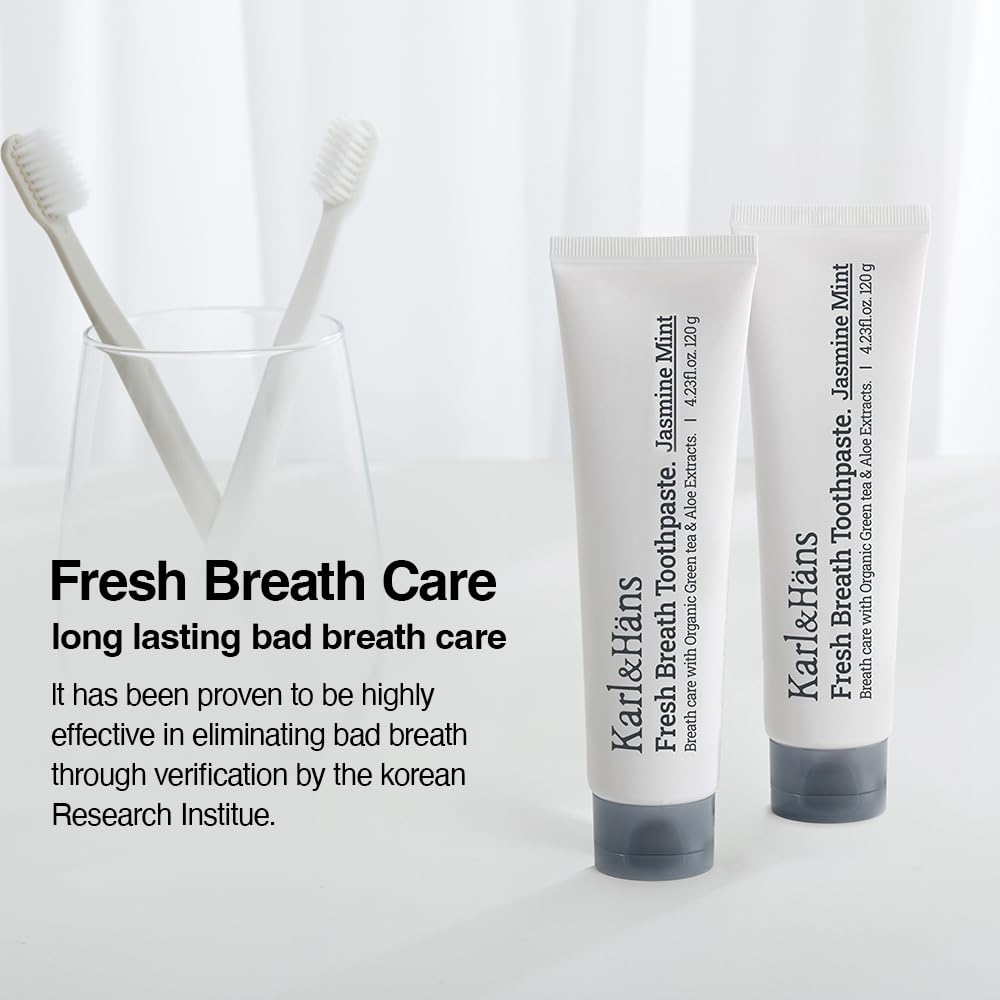 Karl&Hans Fresh Breath Jasmine Mint Toothpaste with Fluoride – Whitening, Cavity Protection, 4.23 fl oz