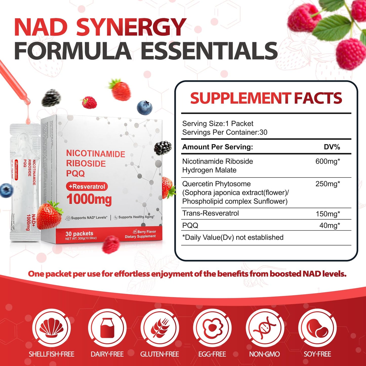 Kaseano NAD Supplement - Liposomal NAD+ Liquid 1000mg | 30 Packets