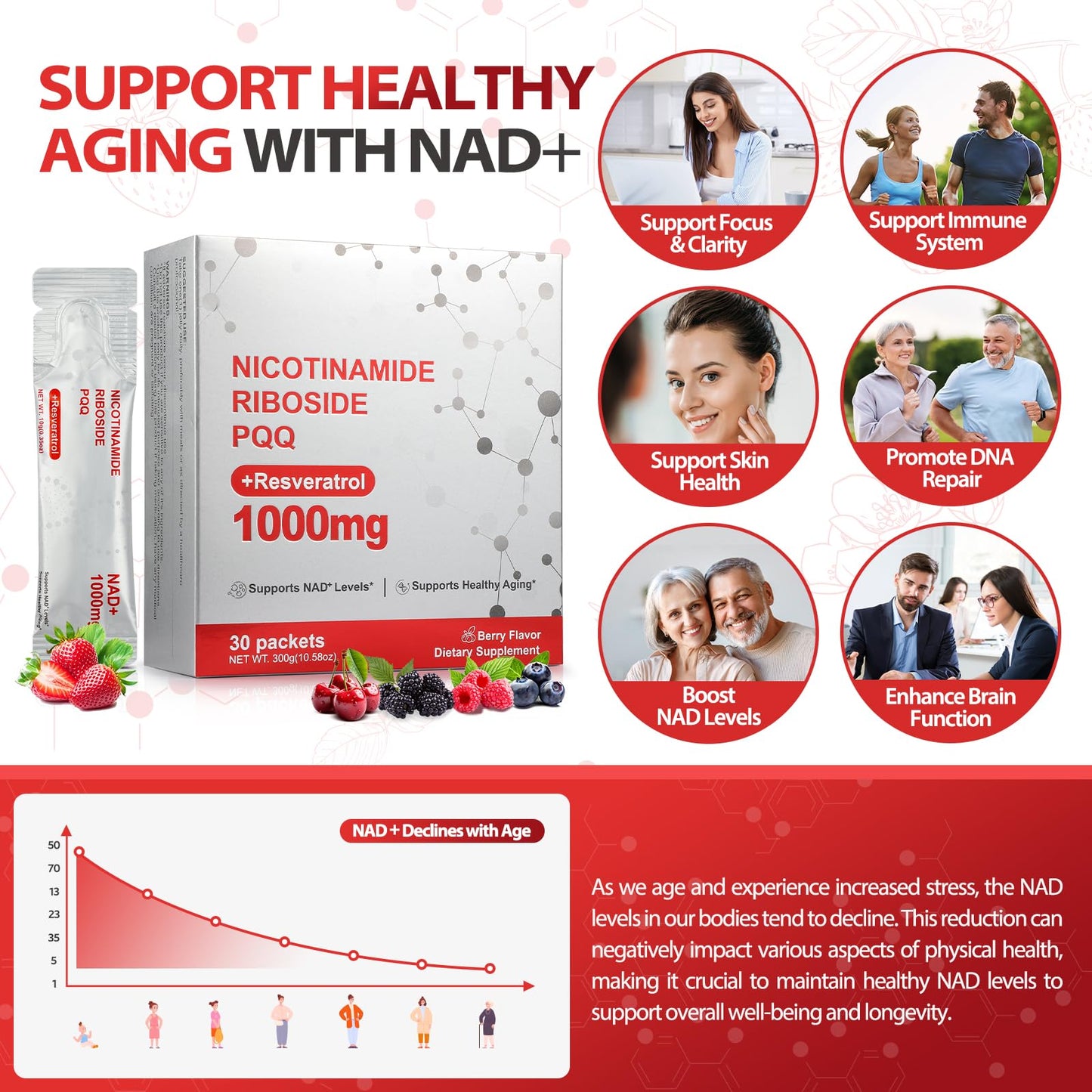 Kaseano NAD Supplement - Liposomal NAD+ Liquid 1000mg | 30 Packets