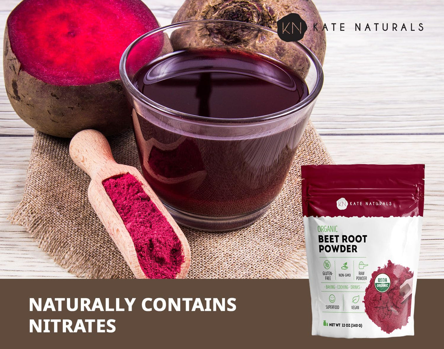 Kate Naturals Organic Beet Root Powder for Smoothies, Baking & Juice. Raw Beetroot Superfood & Natural Red Food Coloring (12oz, Non-GMO, Earthy Flavor)