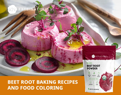Kate Naturals Organic Beet Root Powder for Smoothies, Baking & Juice. Raw Beetroot Superfood & Natural Red Food Coloring (12oz, Non-GMO, Earthy Flavor)