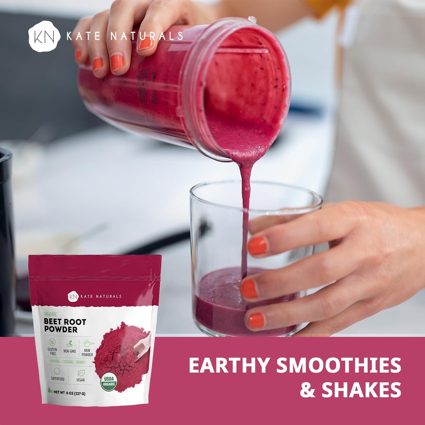 Kate Naturals Organic Beet Root Powder - 8oz, Non-GMO | Smoothies, Baking & Juices