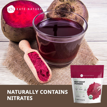 Kate Naturals Organic Beet Root Powder - 8oz, Non-GMO | Smoothies, Baking & Juices