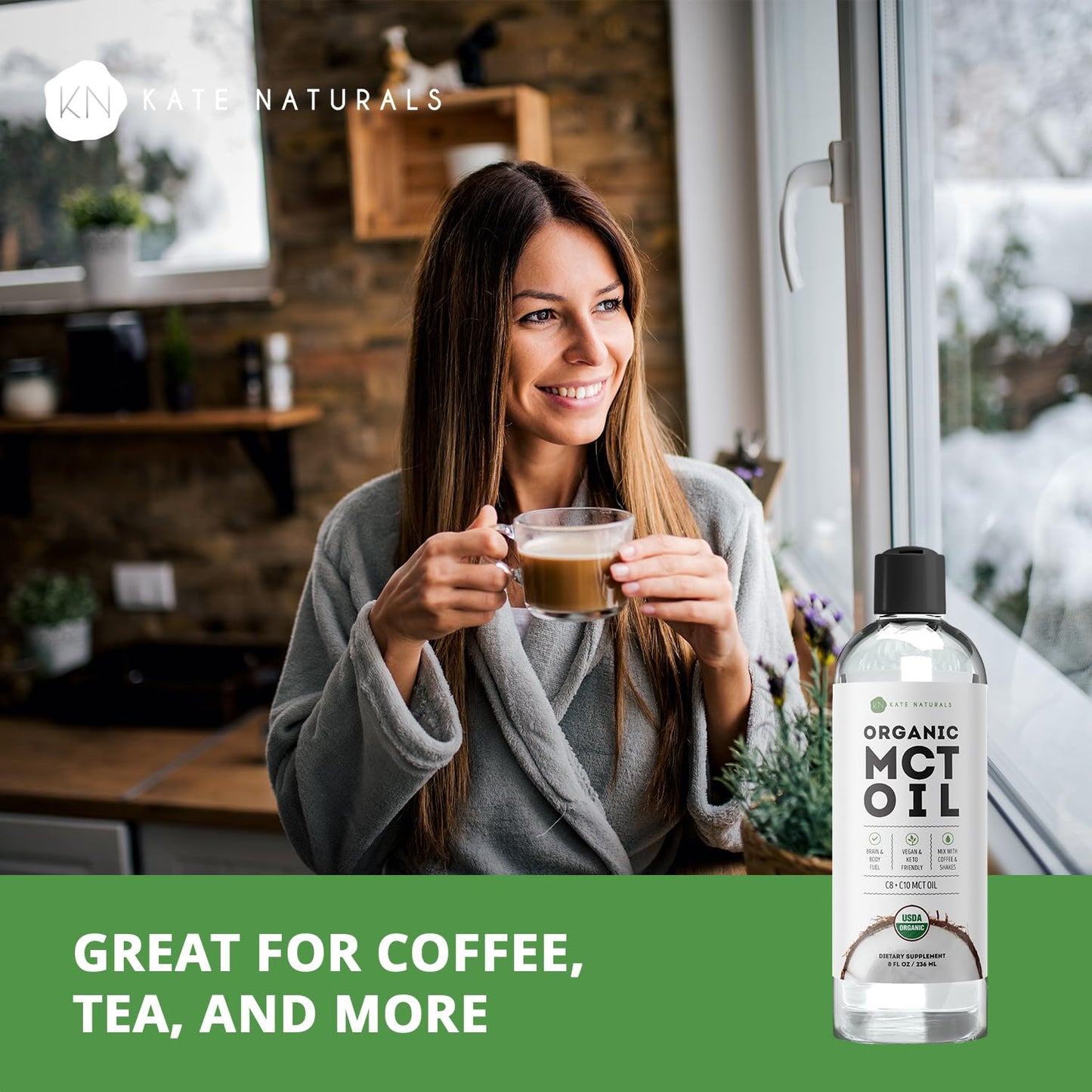 Kate Naturals Organic MCT Oil for Coffee – C8 & C10, 8oz, Unflavored