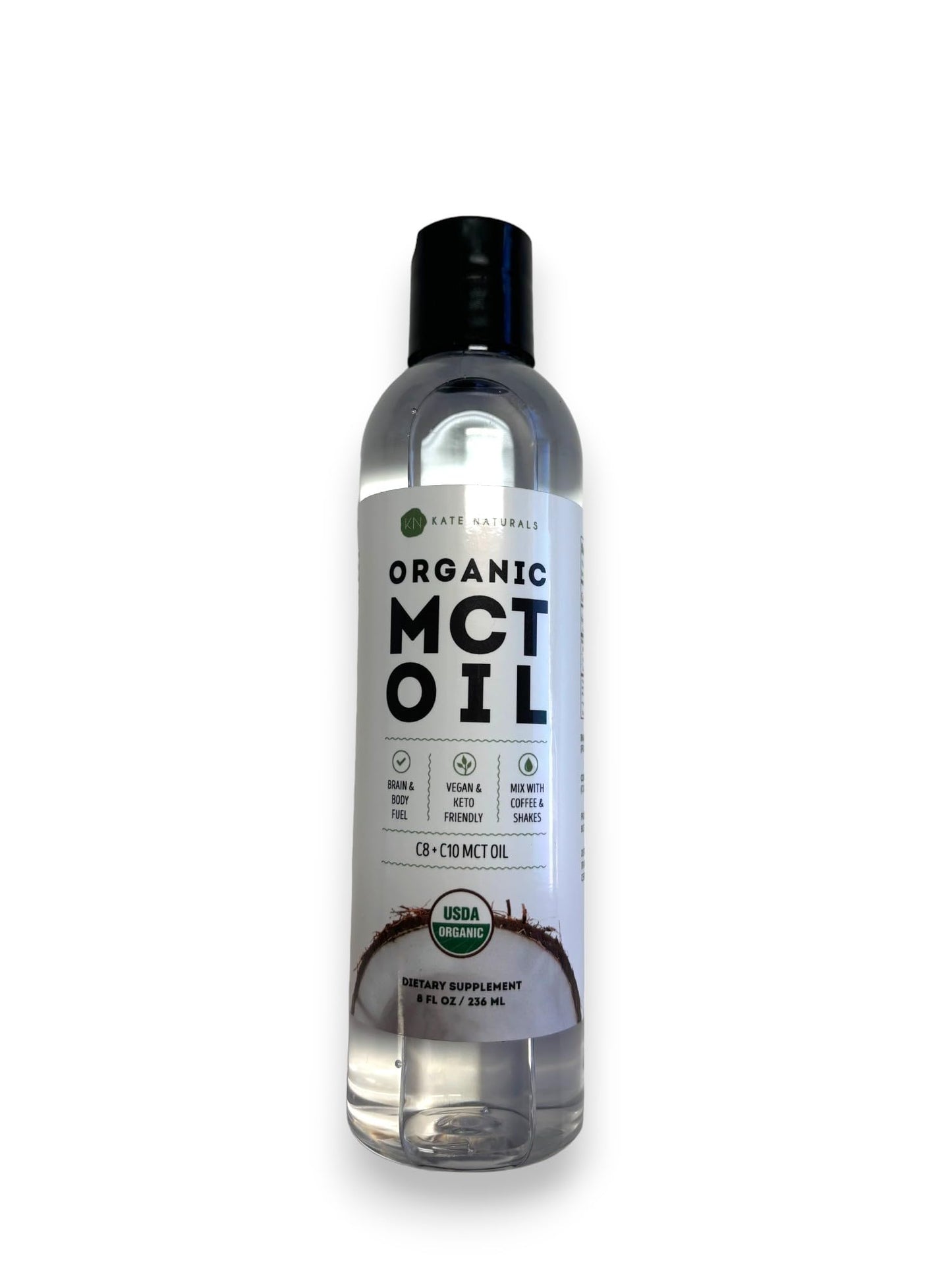 Kate Naturals Organic MCT Oil for Coffee – C8 & C10, 8oz, Unflavored