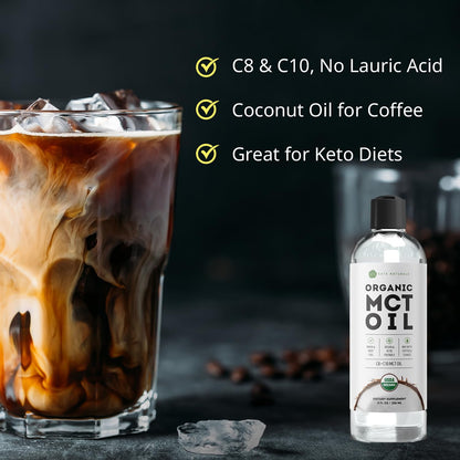 Kate Naturals Organic MCT Oil for Coffee – C8 & C10, 8oz, Unflavored
