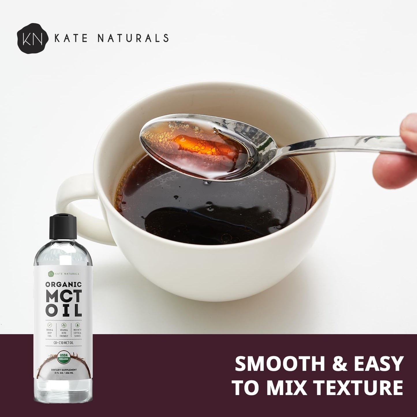 Kate Naturals Organic MCT Oil for Coffee – C8 & C10, 8oz, Unflavored