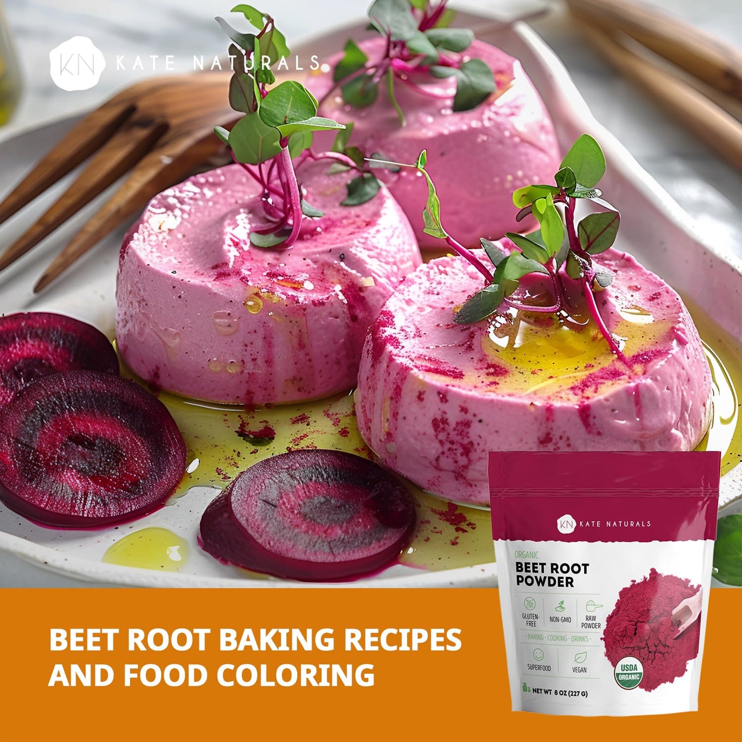 Kate Naturals Organic Beet Root Powder - 8oz, Non-GMO | Smoothies, Baking & Juices
