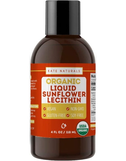 Kate Naturals Sunflower Lecithin Liquid - Organic, Vegan, Gluten-Free (4oz)