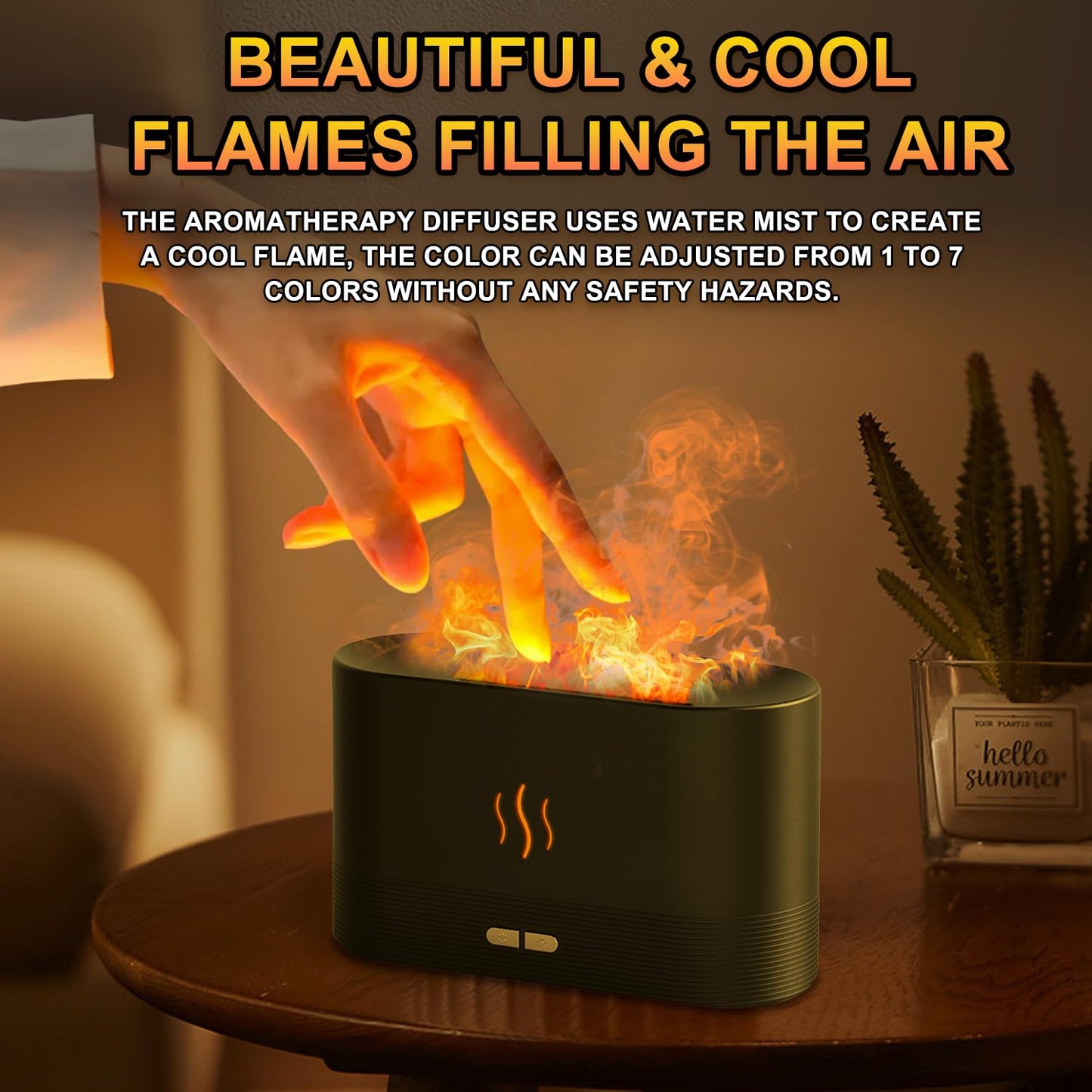 kathluce Flame Humidifier with 7 Colors — Noise-Free Essential Oil Diffuser (Deepblack)