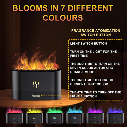 kathluce Flame Humidifier with 7 Colors — Noise-Free Essential Oil Diffuser (Deepblack)