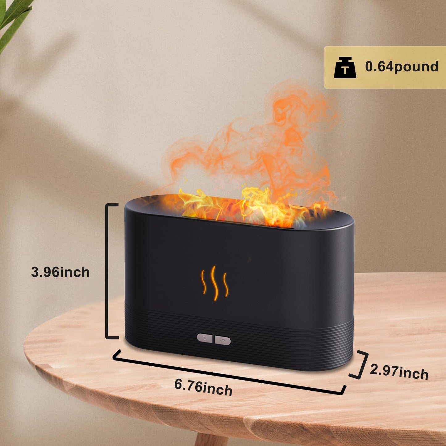 kathluce Flame Humidifier with 7 Colors — Noise-Free Essential Oil Diffuser (Deepblack)