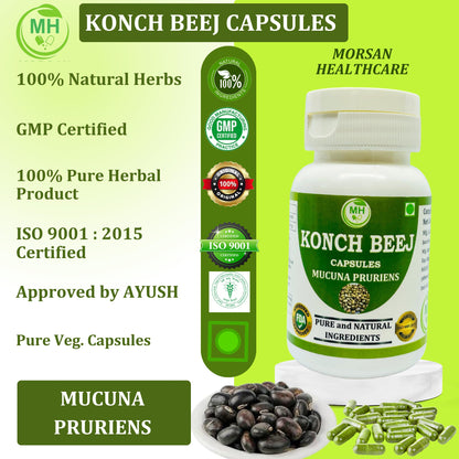 Morsan Kaunch Beej Capsules 500mg – Herbal Vitality & Energy (60 Capsules) – Lactose Free, Non-GMO