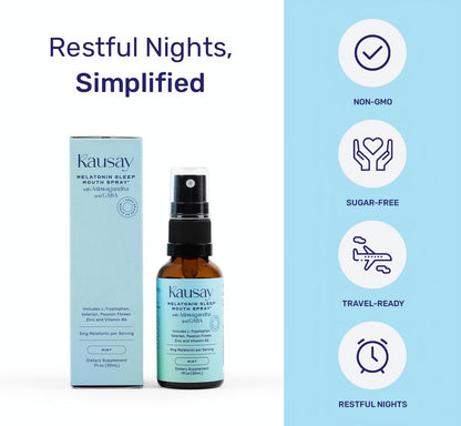 Kausay Sleep Mouth Spray – 3 mg Melatonin, Botanicals, Sugar-Free | 30 ml Travel Size
