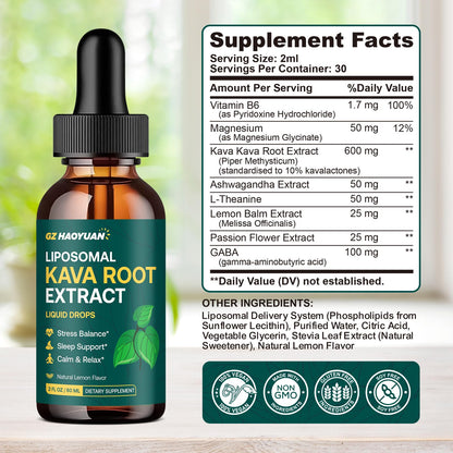 GZ HAOYUAN Liposomal Kava Drops – Calming Kava Liquid with GABA & Ashwagandha