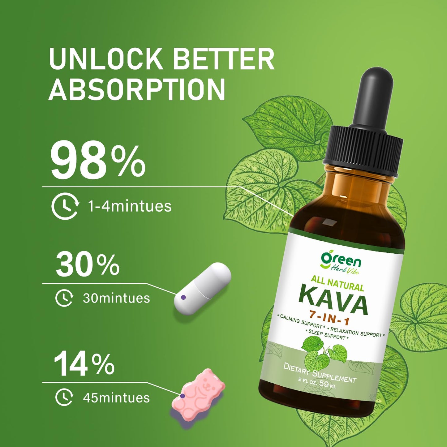 Green Herb Vibe Kava Drops – Relaxation & Sleep Support (60 Days, 2 oz)