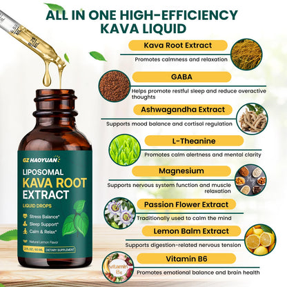 GZ HAOYUAN Liposomal Kava Drops – Calming Kava Liquid with GABA & Ashwagandha