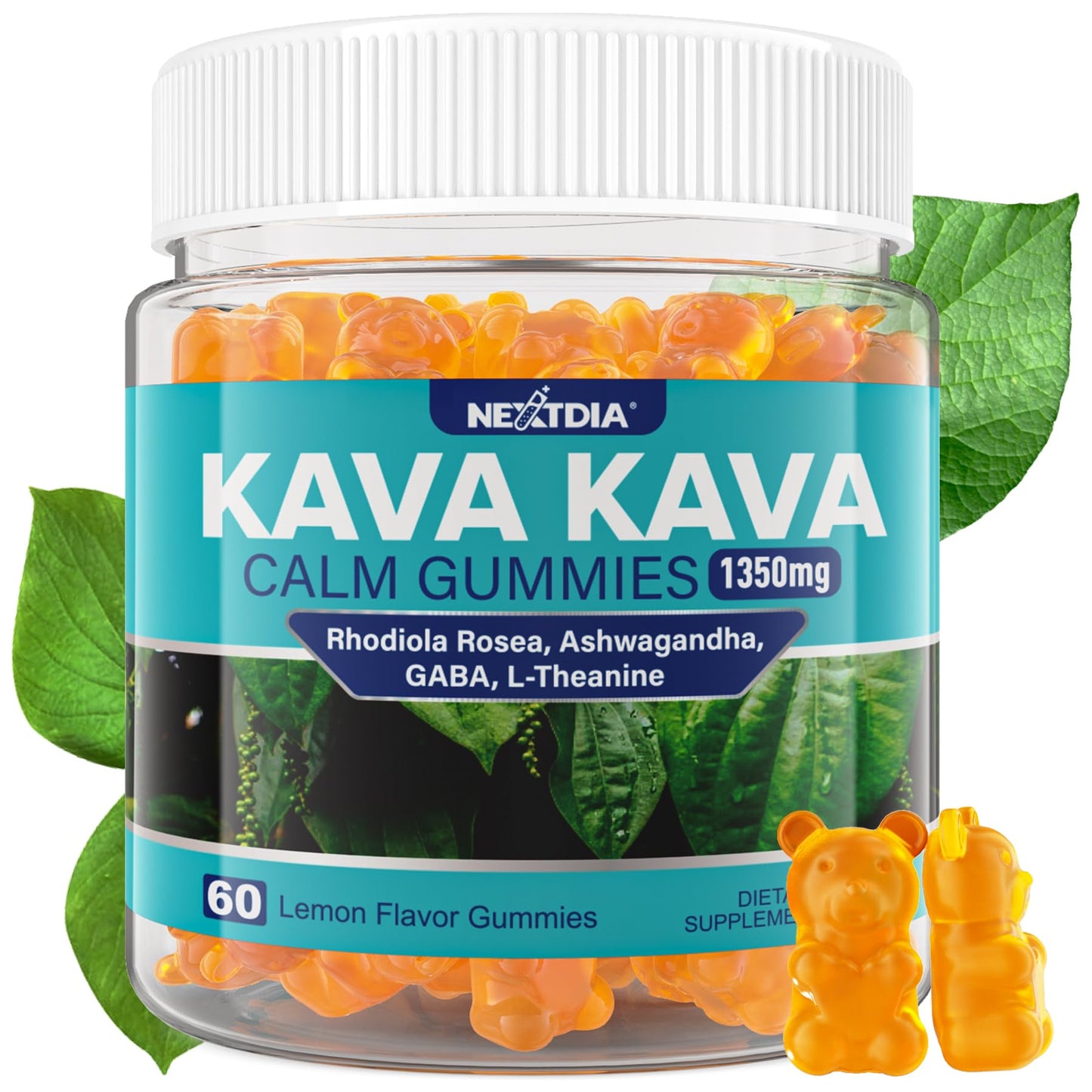 Kava Kava Gummies – Sugar-Free Calm Gummies with Rhodiola, Ashwagandha, L-Theanine, GABA | Vegan 60 Count