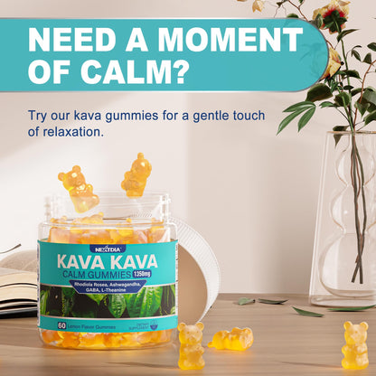 Kava Kava Gummies – Sugar-Free Calm Gummies with Rhodiola, Ashwagandha, L-Theanine, GABA | Vegan 60 Count