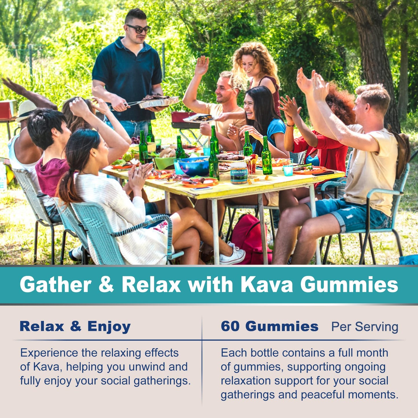 Kava Kava Gummies – Sugar-Free Calm Gummies with Rhodiola, Ashwagandha, L-Theanine, GABA | Vegan 60 Count