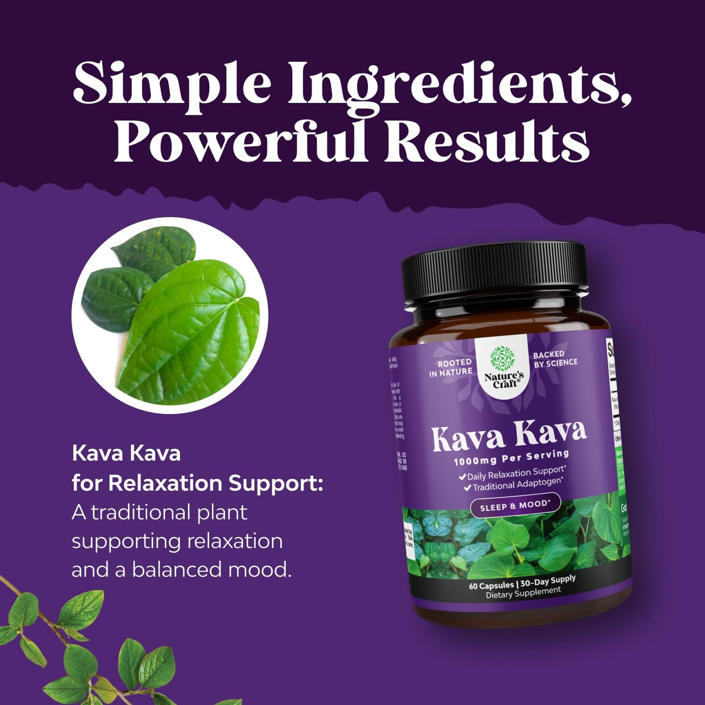 Kava Kava Root Extract 1000mg – Fast Acting Calm, Mood Support & Sleep | 30 Servings