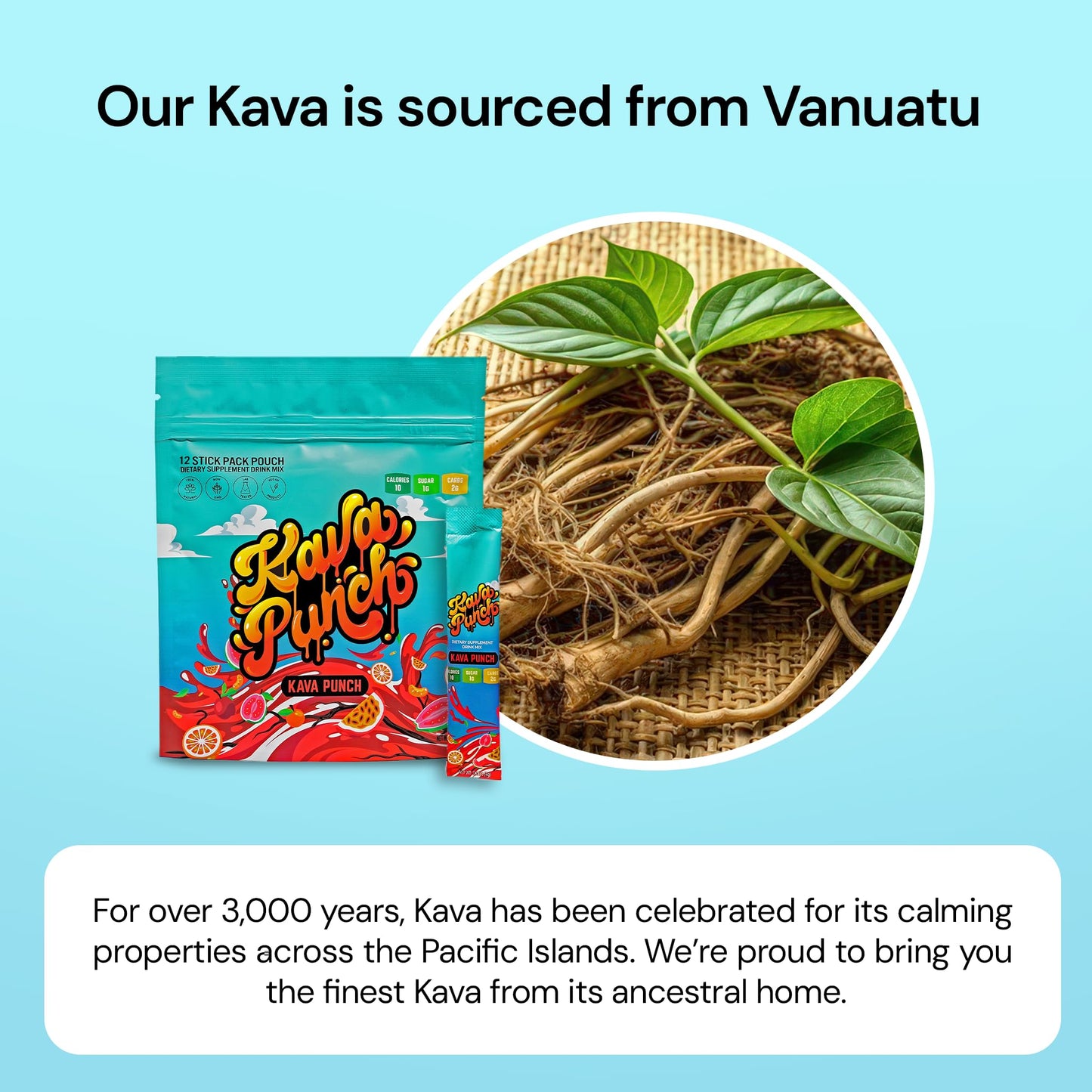 KAVA PUNCH Relaxation Drink Mix – 12-Stick Pack | Non-Alcoholic, Low-Calorie Stress Relief