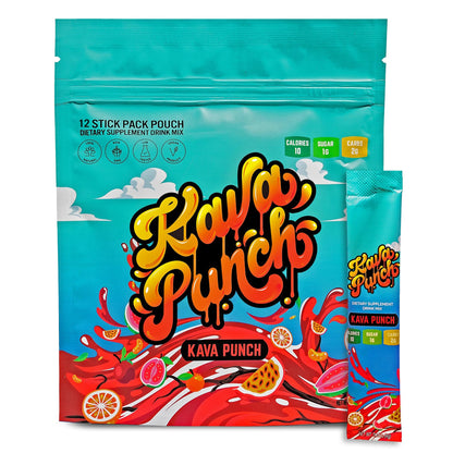 KAVA PUNCH Relaxation Drink Mix – 12-Stick Pack | Non-Alcoholic, Low-Calorie Stress Relief