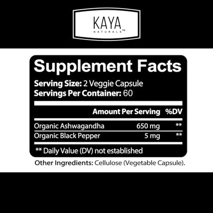Kaya Naturals Ashwagandha 1300mg – Stress & Adrenal Support (Pack of 2, 240 Capsules)