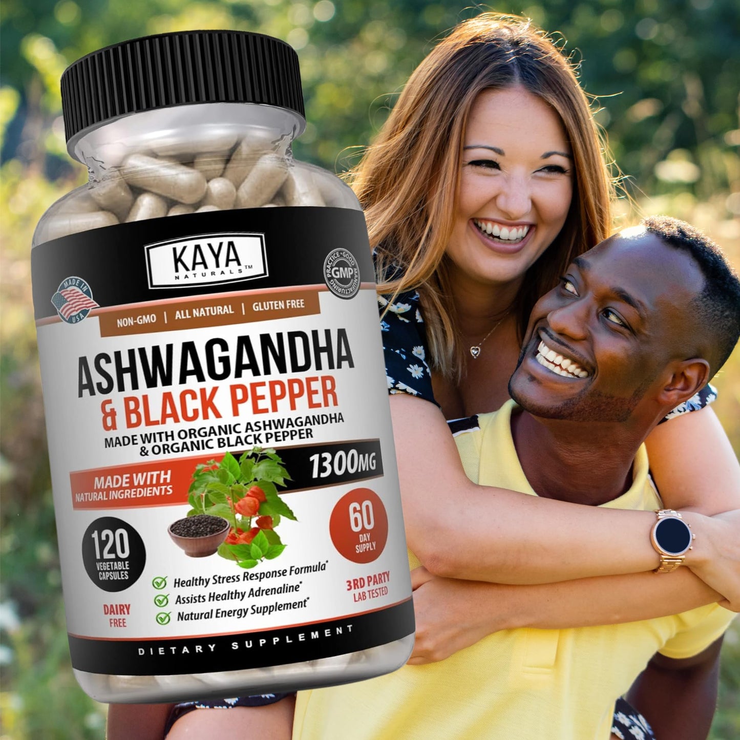 Kaya Naturals Ashwagandha 1300mg – Stress & Adrenal Support (Pack of 2, 240 Capsules)