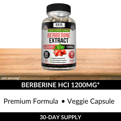 Kaya Naturals Berberine HCL 1200mg – Immune & Gut Health | Vegetarian, Non-GMO, Gluten-Free | 60 Count (Pack of 2)