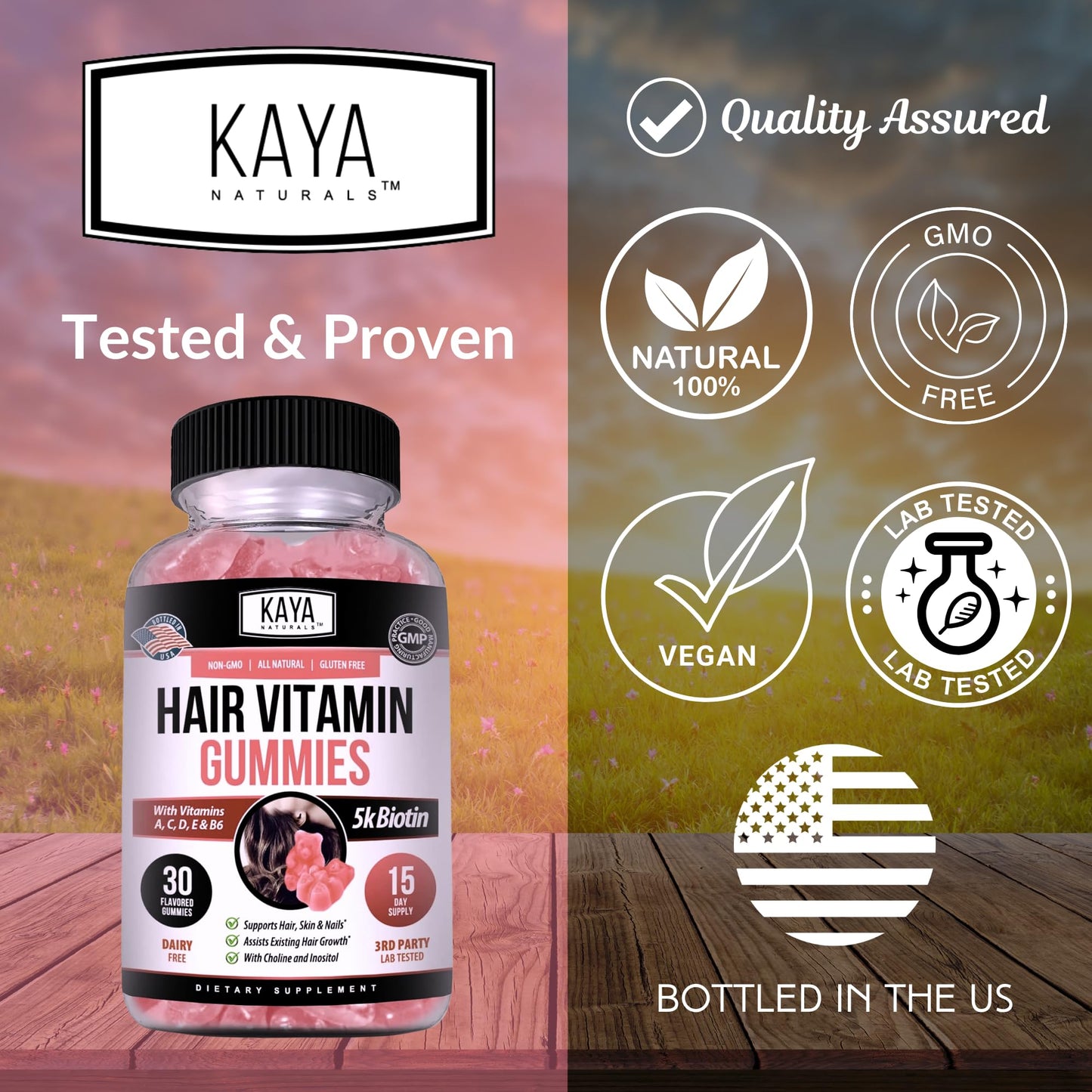 Kaya Naturals Biotin Gummies 5000mcg – Hair, Skin & Nails (Blueberry, 30 Count)