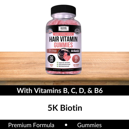 Kaya Naturals Biotin Gummies 5000mcg – Hair, Skin & Nails (Blueberry, 30 Count)