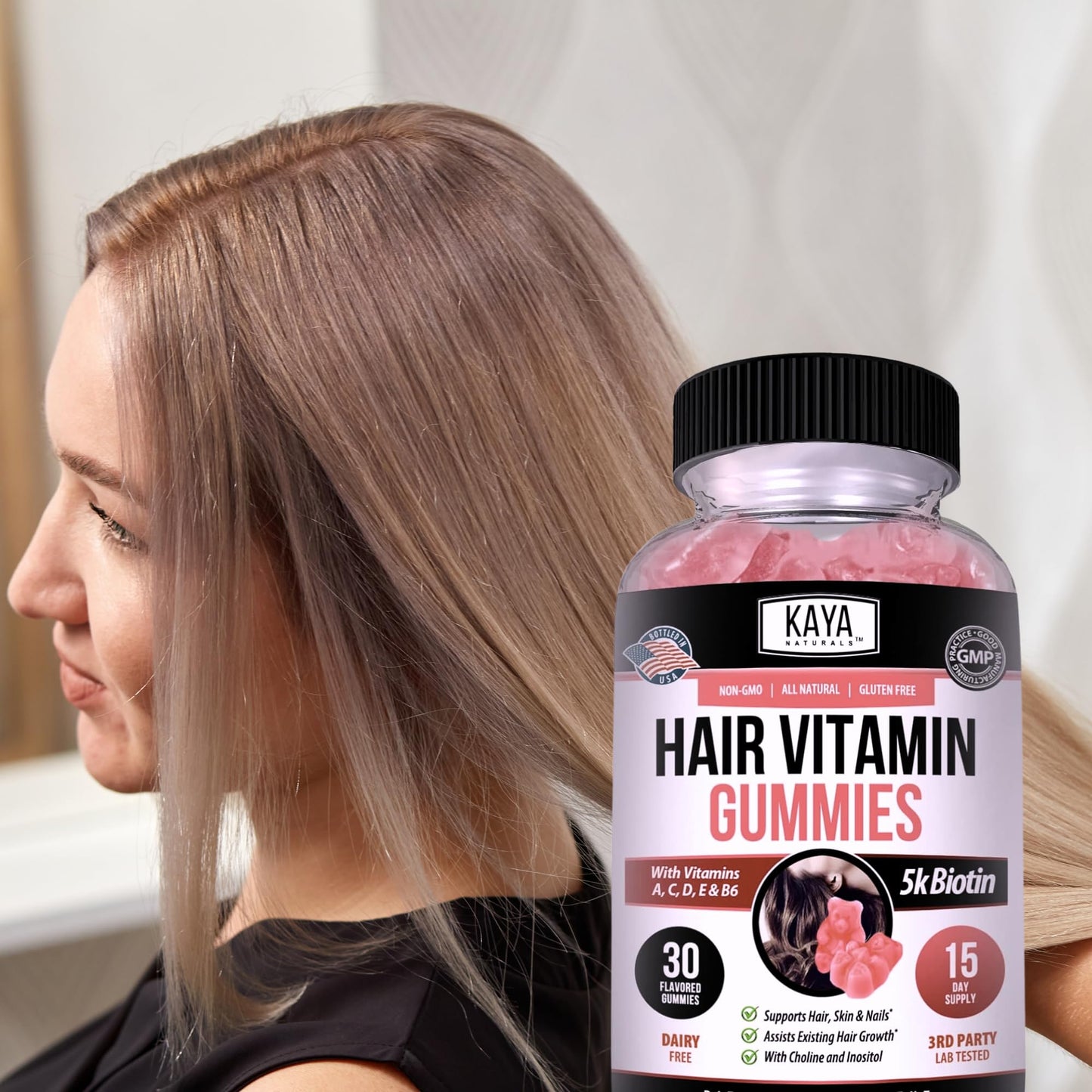 Kaya Naturals Biotin Gummies 5000mcg – Hair, Skin & Nails (Blueberry, 30 Count)
