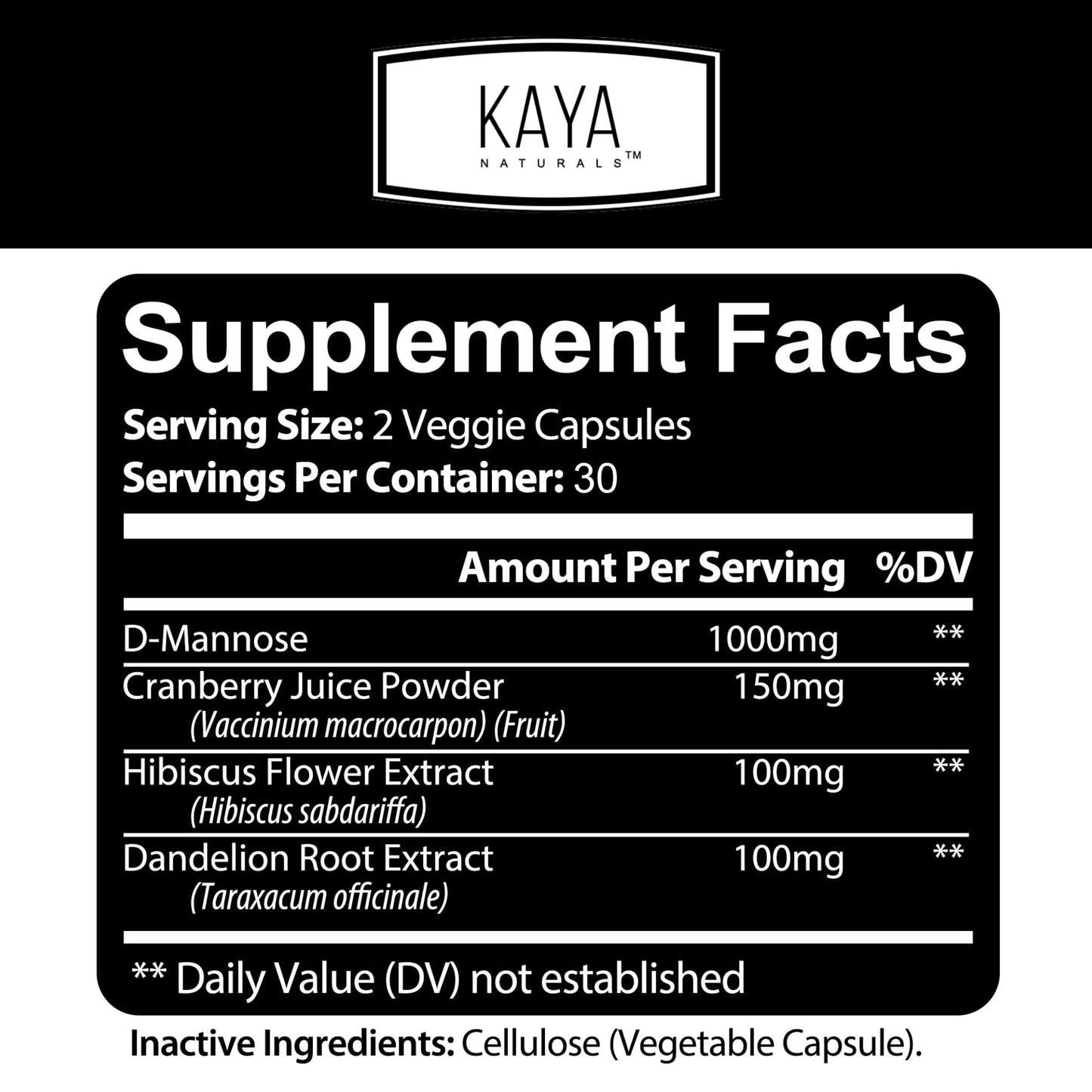 Kaya Naturals D-Mannose 60 Veggie Capsules (Pack of 2) | Urinary Tract & Bladder Health