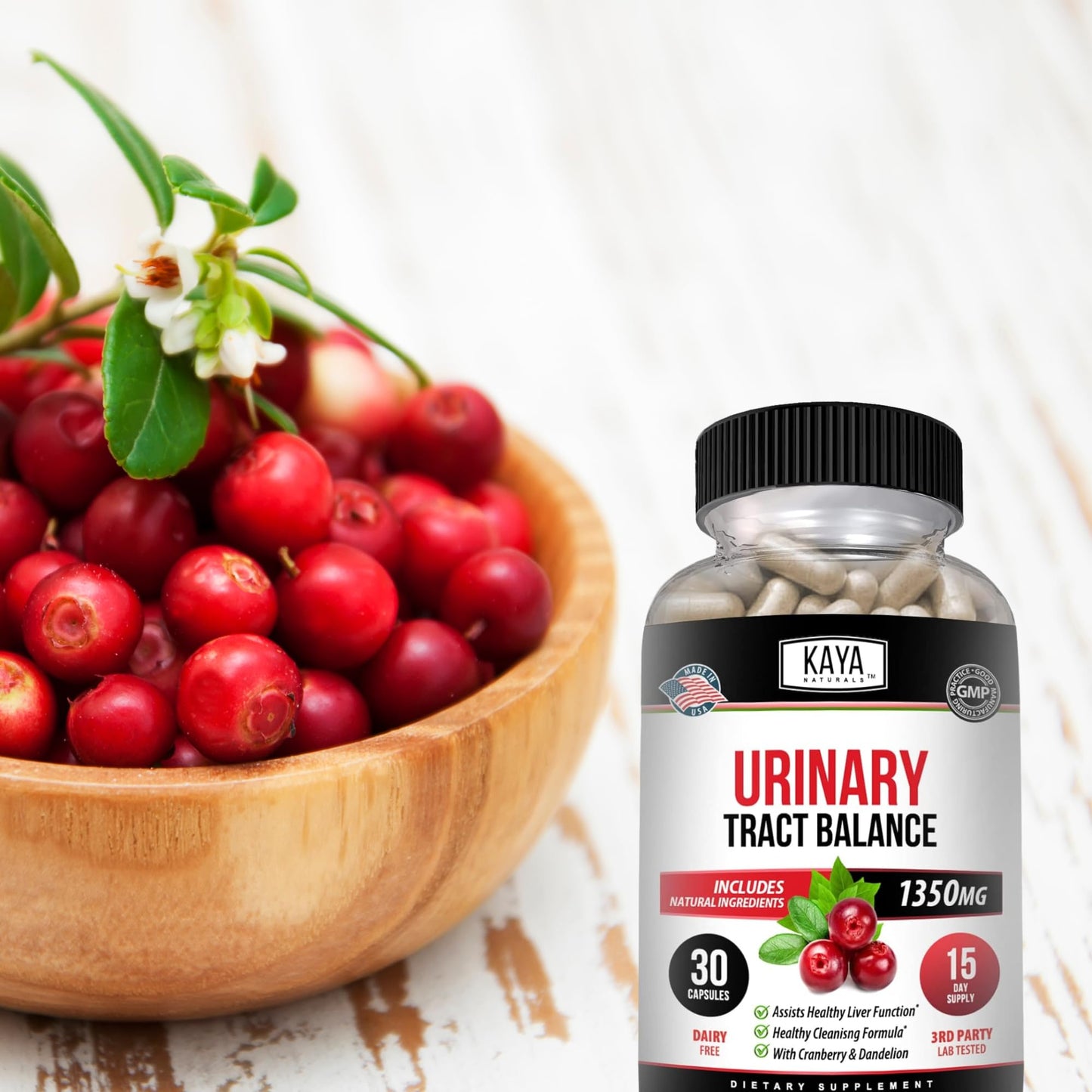 Kaya Naturals D-Mannose Urinary Tract Support – Cranberry, Hibiscus & Dandelion Root | 30 Veggie Capsules